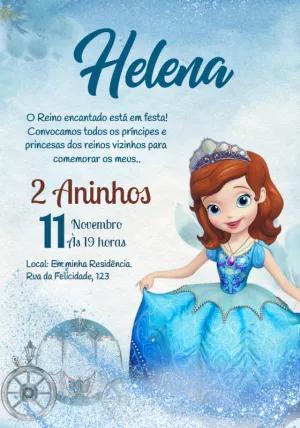 Convite Aniversário Princesinha Sofia com Glitter para Editar