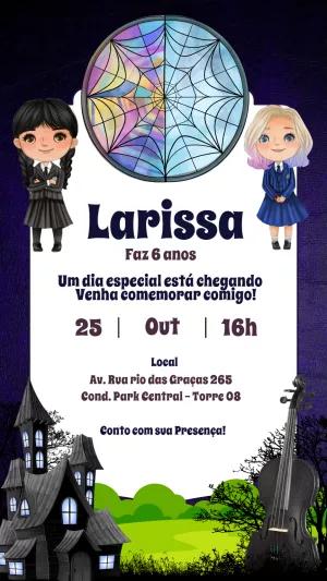 Convite de Aniversário Wandinha Addams e Enid para Editar Online