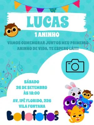 Convite de Aniversário Bolofofos com Foto para Editar Online