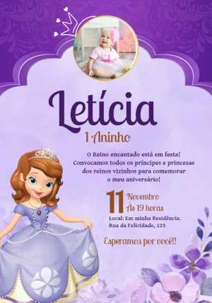 Convite Aniversário Princesinha Sofia com Foto para Editar Online