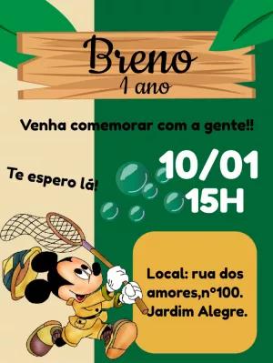 Convite de Aniversário Mickey Safari para Editar Online