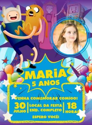 Convite Aniversário Hora de Aventura com Foto para Editar Online