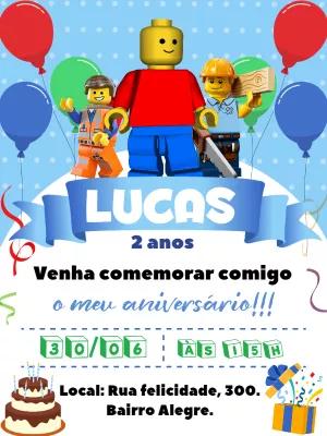 Convite de Aniversário Lego Blocos de Montar para Editar Online