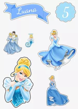 Topo de Bolo Cinderella Editável com Personagens para Imprimir