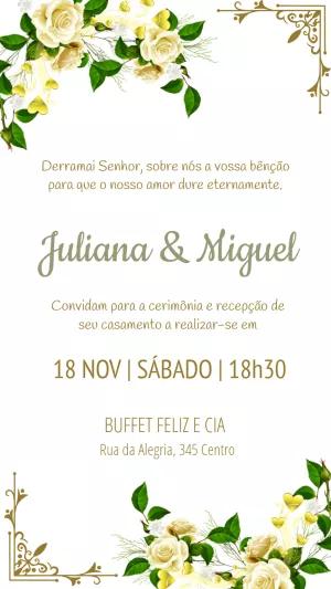 Convite de Casamento Floral com Rosas Brancas para Editar