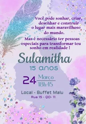 Convite de 15 Anos Glitter e Pena para Editar Online