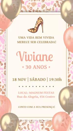 Convite de Aniversário Oncinha Rosa e Dourado para Editar Online