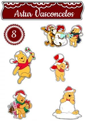 Topo de Bolo Natal Ursinho Pooh com Personagens para Editar