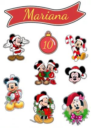 Topo de Bolo Natal do Mickey para Editar e Imprimir