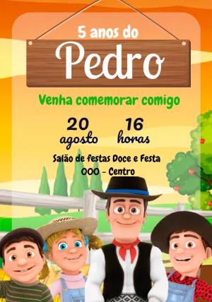 Convite de Aniversário Fazenda do Zenon com Personagens para Editar