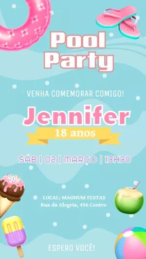 Convite de Aniversário Pool Party com Tema Verão para Editar