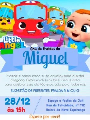 Convite Chá de Fraldas Little Angel com Carrinhos para Editar