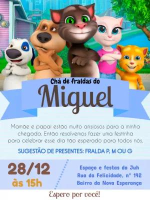 Convite Chá de Fraldas Talking Tom para Editar Online