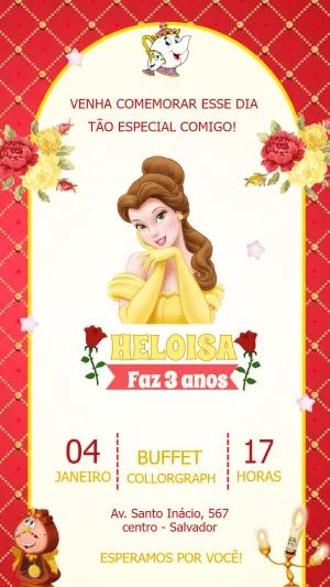 Convite Aniversário Princesa Bela e a Fera para Editar Online