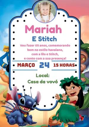 Convite Aniversário Lilo & Stitch com Foto para Editar Online