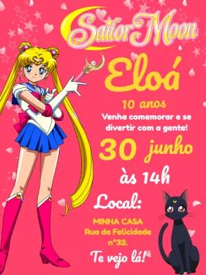 Convite de Aniversário Sailor Moon Editável Online para Imprimir