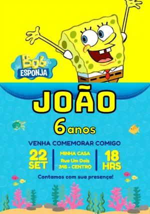 Convite de Aniversário Bob Esponja para Editar Online