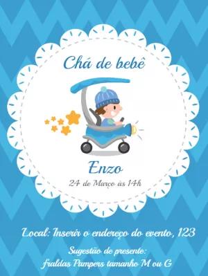 Convite Chá de Bebê Menino Carrinho Azul para Editar Online