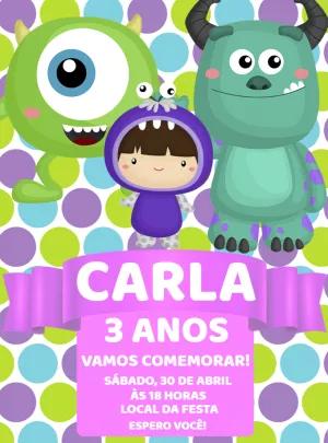 Convite de Aniversário Monstros S.A. Baby para Editar Online