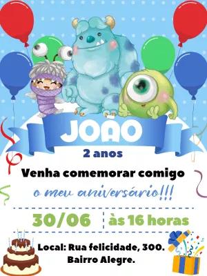 Convite Aniversário Monstros Fofos para Editar Online