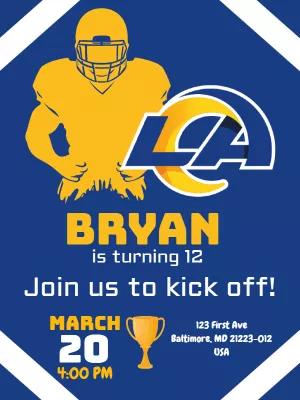 LA Rams Football Birthday Invitation | Edit Online Now