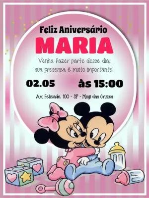Convite Aniversário Mickey e Minnie Baby para Editar Online