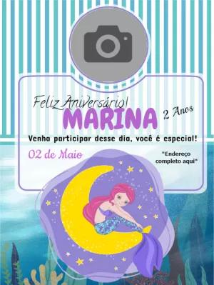 Convite de Aniversário Sereia com Foto para Editar Online