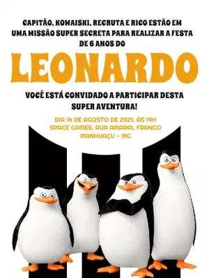 Convite Aniversário Pinguins de Madagascar para Editar Online