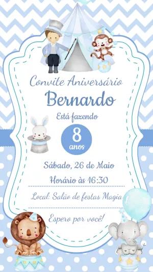 Convite de Aniversário Circo Aquarela Azul para Editar
