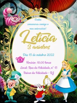 Convite Aniversário Alice no País das Maravilhas para Editar