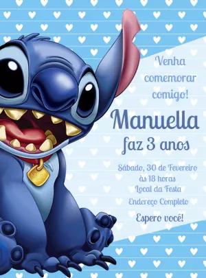 Convite de Aniversário Stitch Editável Online para Imprimir
