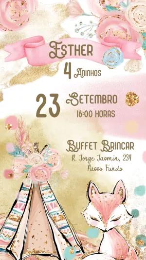 Convite Aniversário Raposa Boho para Editar e Imprimir