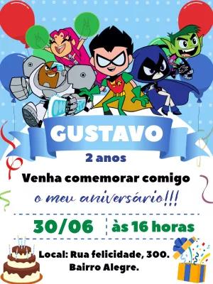 Convite de Aniversário Jovens Titãs com Personagens para Editar
