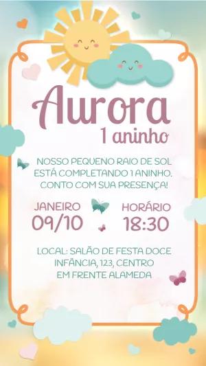 Convite de Aniversário Raio de Sol Sunshine para Editar Online