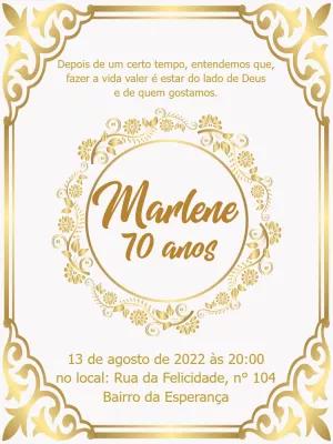 Convite de Aniversário 70 Anos Floral Dourado para Editar