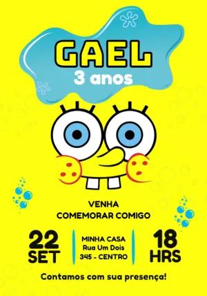 Convite de Aniversário Bob Esponja para Editar Online