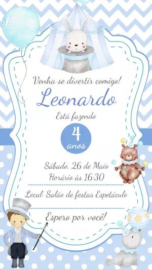 Convite Aniversário Circo Azul com Animais para Editar Online
