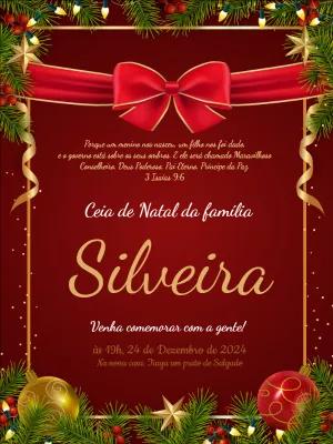 Convite Ceia de Natal Elegante com Laço Vermelho para Editar