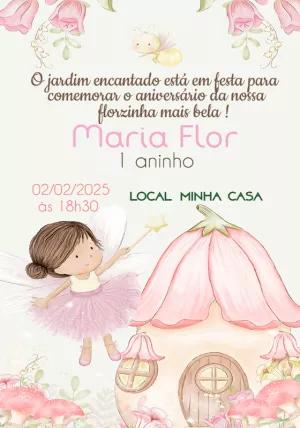 Convite Aniversário Jardim das Fadas com Fadinha para Editar