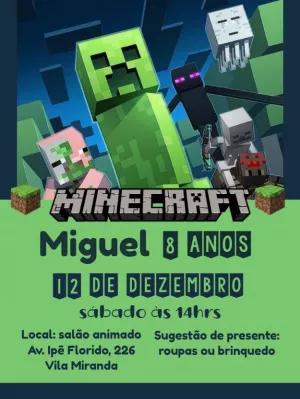 Convite de Aniversário Minecraft com Personagens para Editar