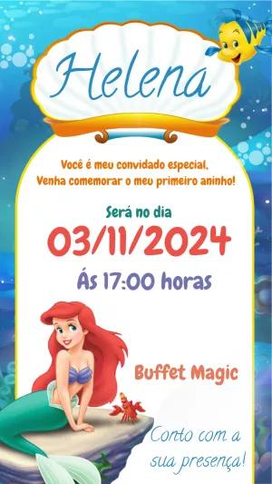 Convite Aniversário Pequena Sereia Ariel para Editar Online