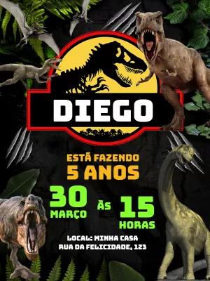 Convite Aniversário Dinossauro Jurassic Park para Editar