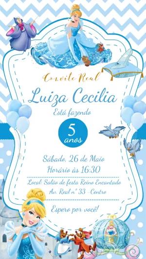 Convite de Aniversário Cinderela com Princesa para Editar