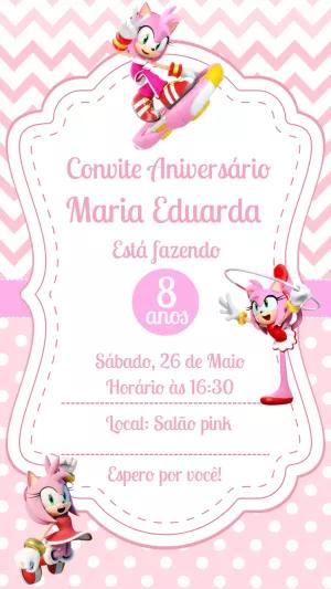 Convite Aniversário Amy Rose do Sonic para Editar Online