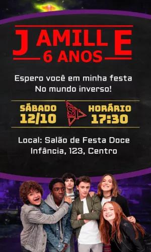 Convite Aniversário Stranger Things com Personagens para Editar