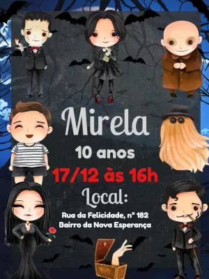 Convite Aniversário Wandinha Addams e Família para Editar