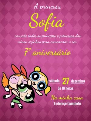Convite Aniversário Meninas Super Poderosas para Editar Online