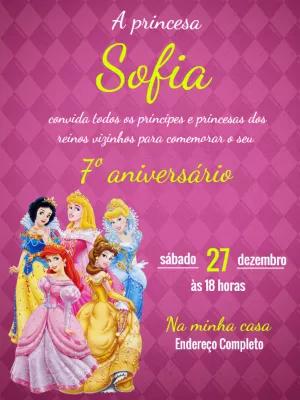 Convite Aniversário Princesas Disney para Editar Online