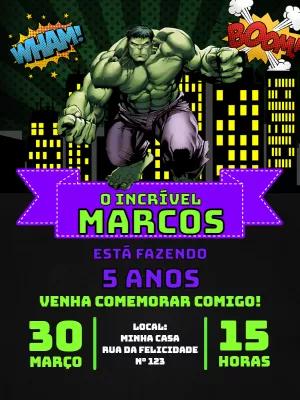 Convite de Aniversário Hulk Editável para Imprimir e Enviar