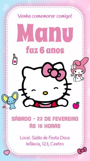 Convite de Aniversário Hello Kitty para Editar Online